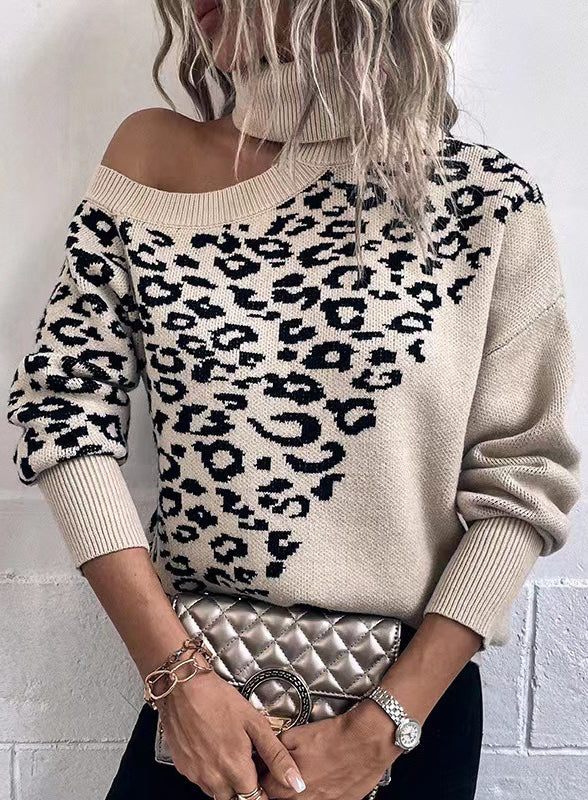 Langry leopard print off-the-shoulder sweater in soft knit fashion ملابس