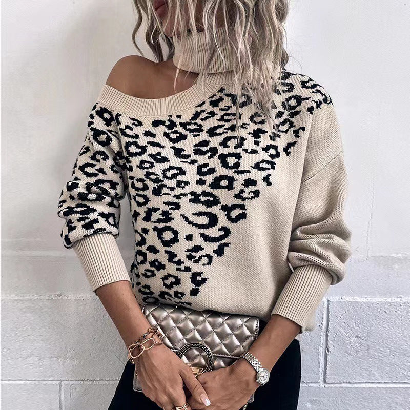 Langry leopard print off-the-shoulder sweater in soft knit fashion ملابس
