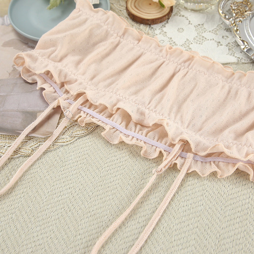 Delicate blush pink ruffled bandeau top in Langry fashion nightgown set