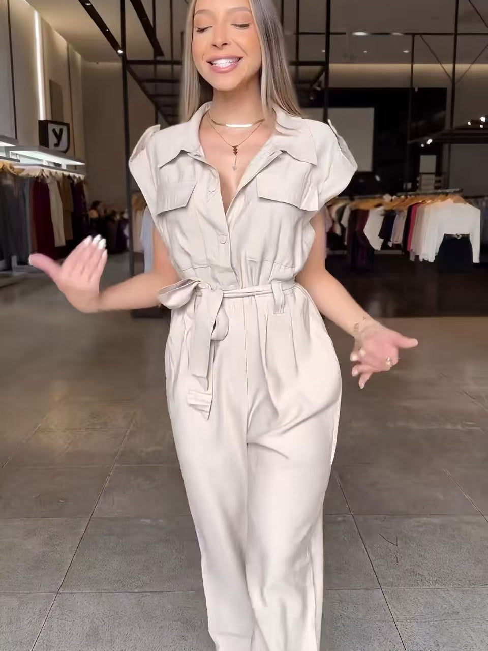 High Waist Long Leg Sleeveless Tooling Jumpsuit