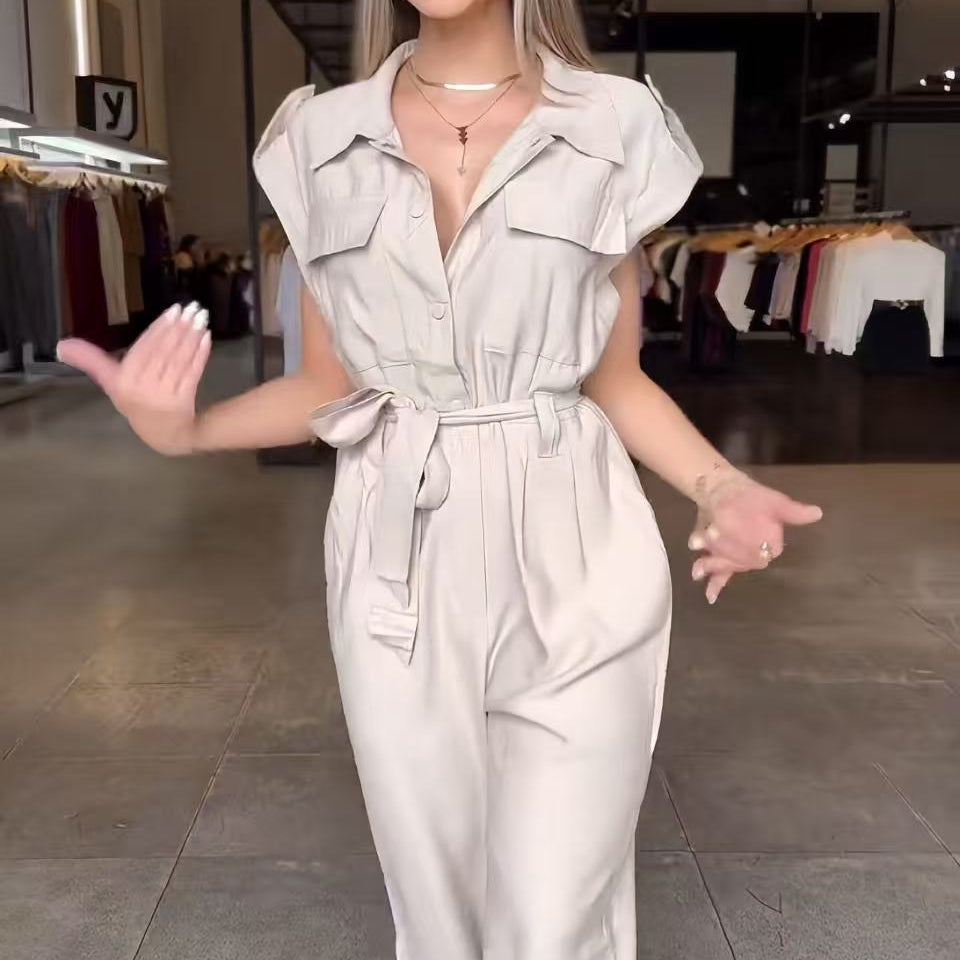 High Waist Long Leg Sleeveless Tooling Jumpsuit