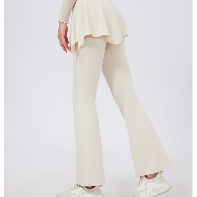 Cream-colored hip lifting nude feel yoga pants with peplum waistband