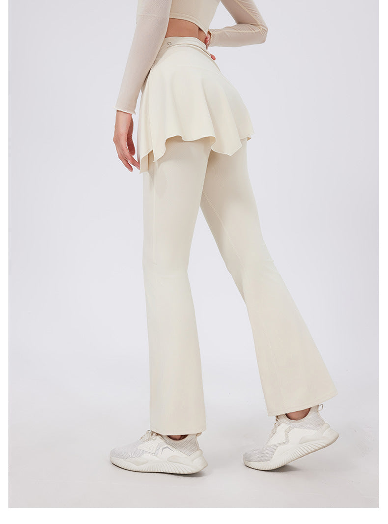 Cream-colored hip lifting nude feel yoga pants with peplum waistband