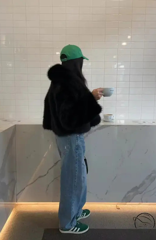 Green adidas sneakers with faux fur accents in langry fashion