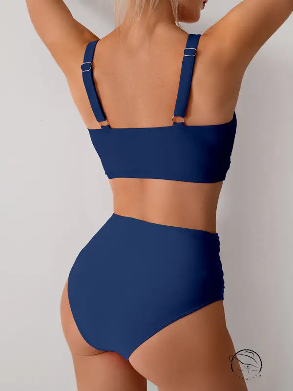 Navy blue gorgeous split swimsuit two-piece design