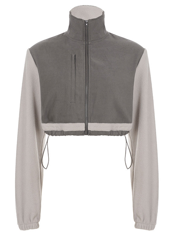 Elegant Langry polar fleece cropped jacket in grey and black