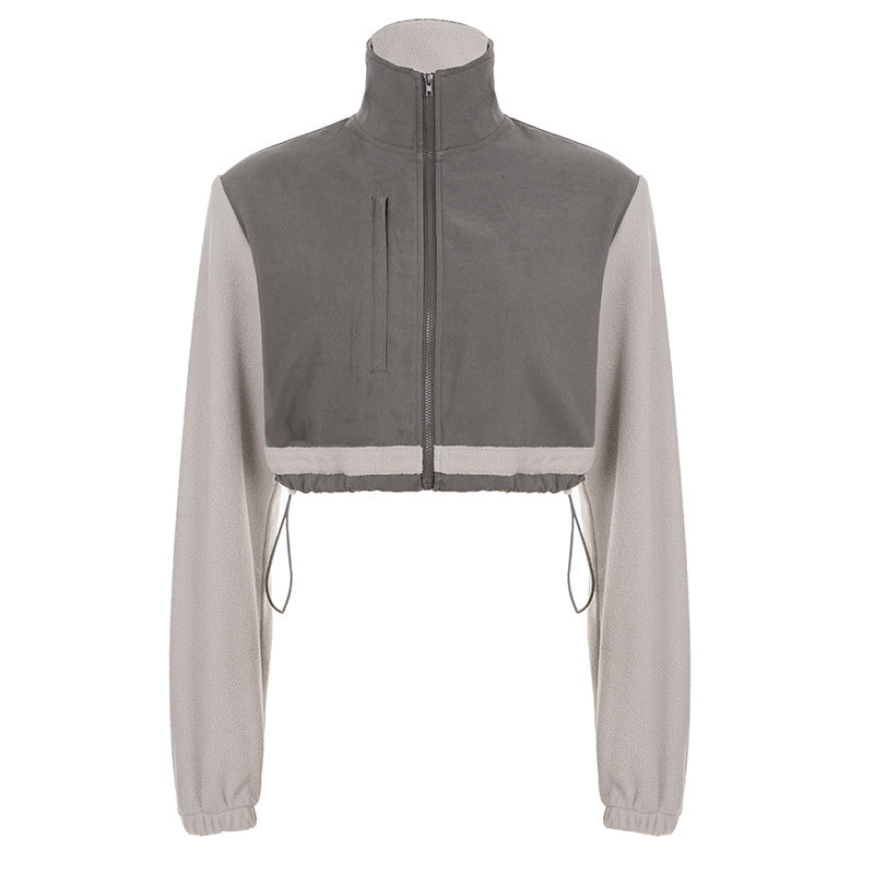 Elegant Langry polar fleece cropped jacket in grey and black