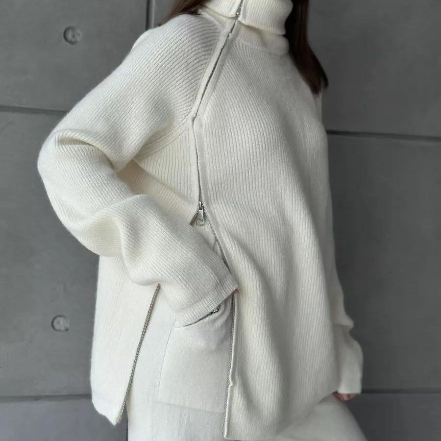 Cream-colored turtleneck sweater with zipper detail in Langry Fashion ملابس collection