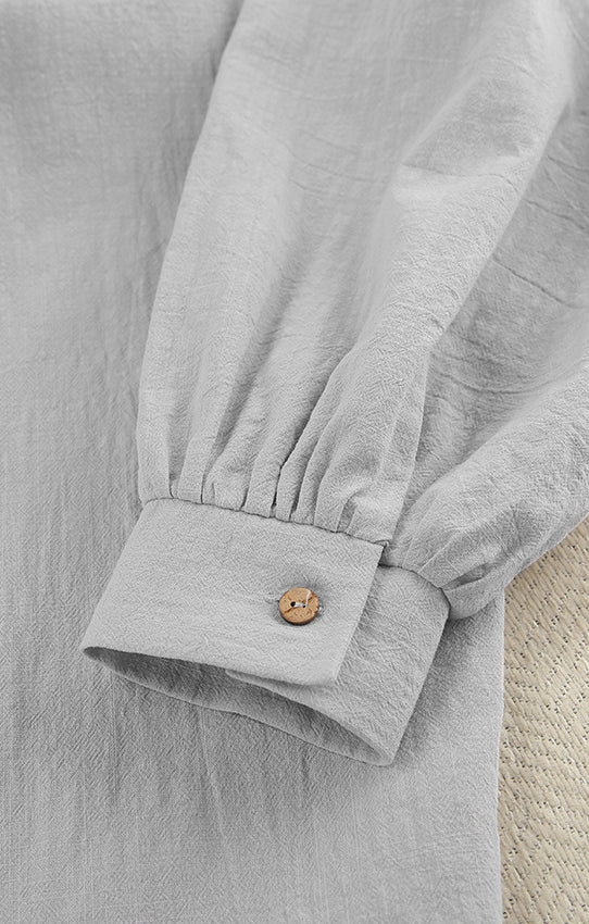 Gray long-sleeved shirt with buttoned cuff for loose casual cotton pajamas collection