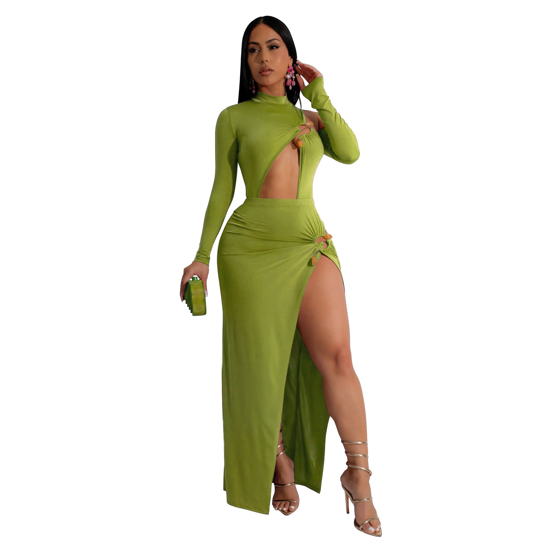 Green cut-out maxi dress from Elegant Skirt Set showcasing fashionable ملابس and style