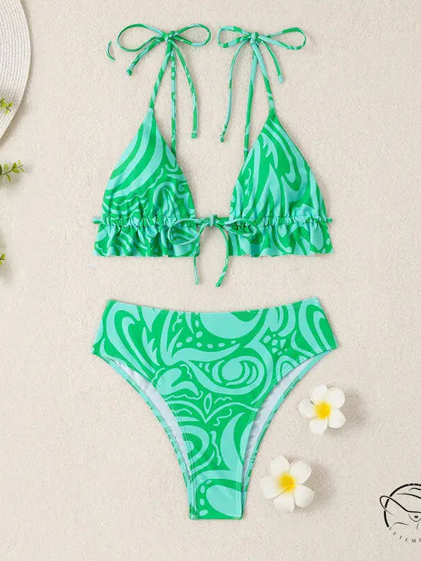 Bikini Swimsuit Printed Lace Up Spring Beach Women