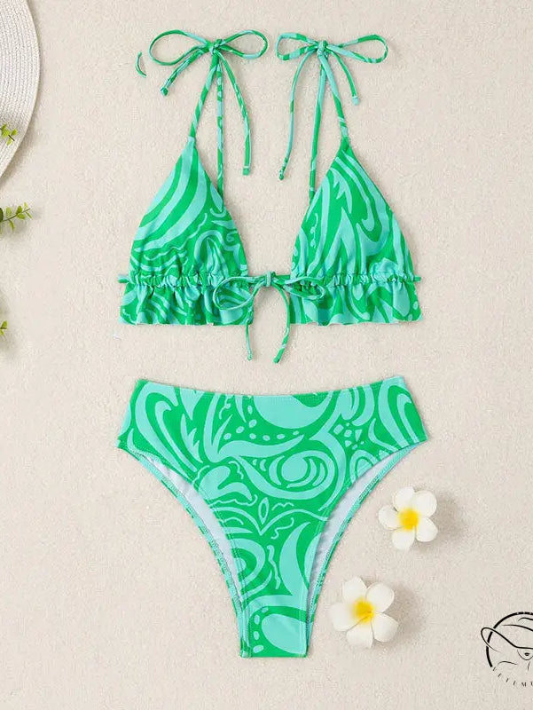 Bikini Swimsuit Printed Lace Up Spring Beach Women
