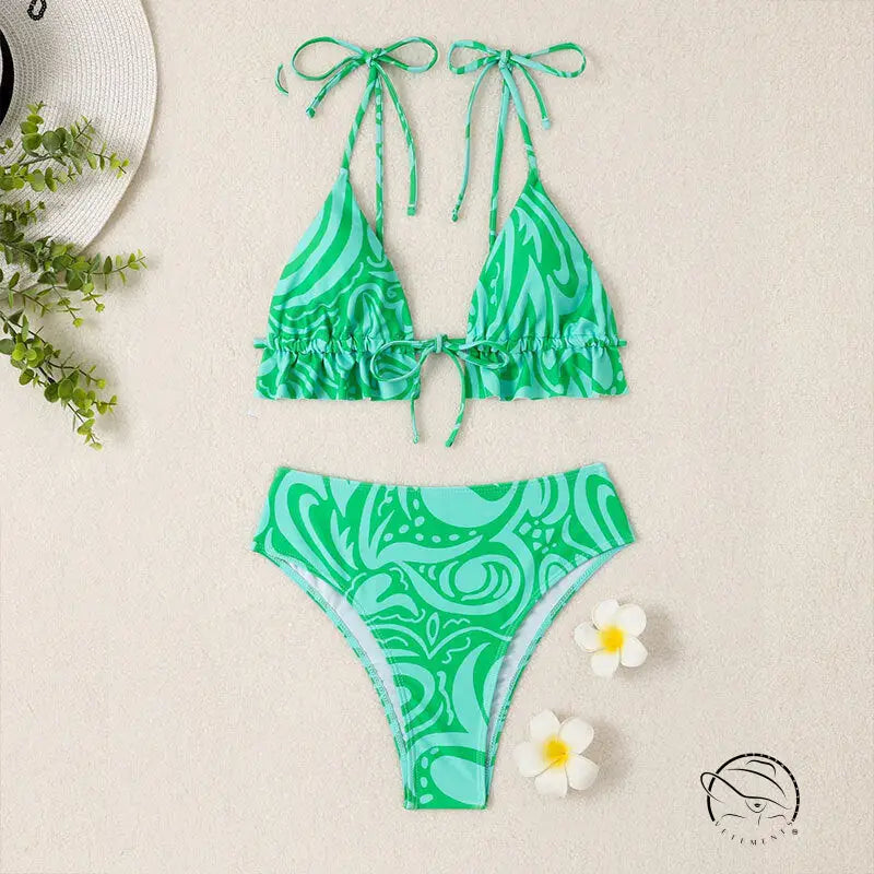 Bikini Swimsuit Printed Lace Up Spring Beach Women