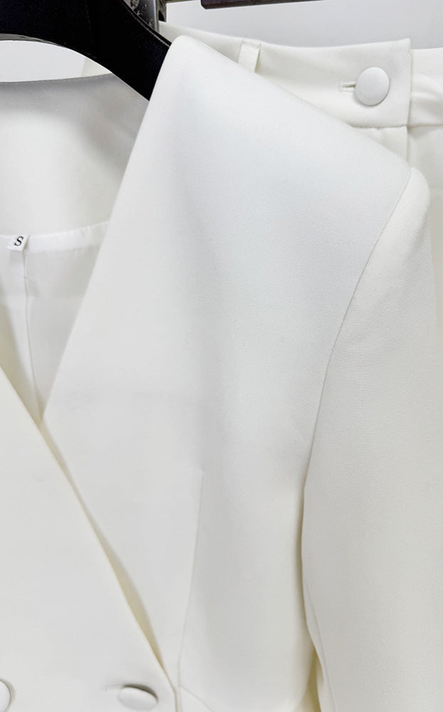 Langry fashion white double-breasted blazer in slim top jacket set