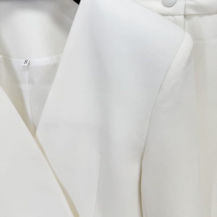 Langry fashion white double-breasted blazer in slim top jacket set