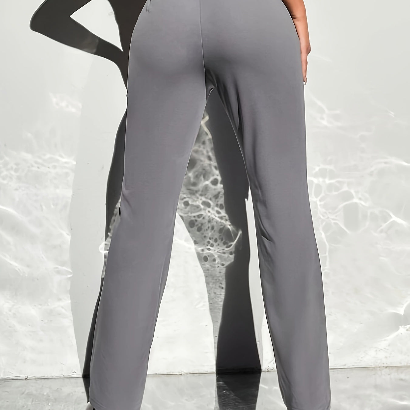Gray straight-leg athletic pants with fitted waistband, ideal for casual fashion and ملابس