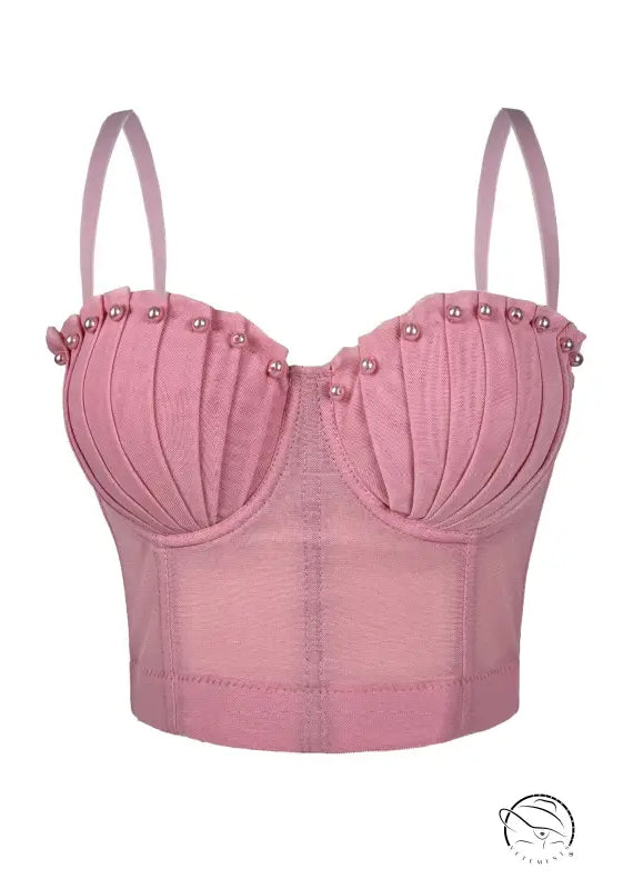 Pink lace underwire bra with pearl details in Langry fashion corset