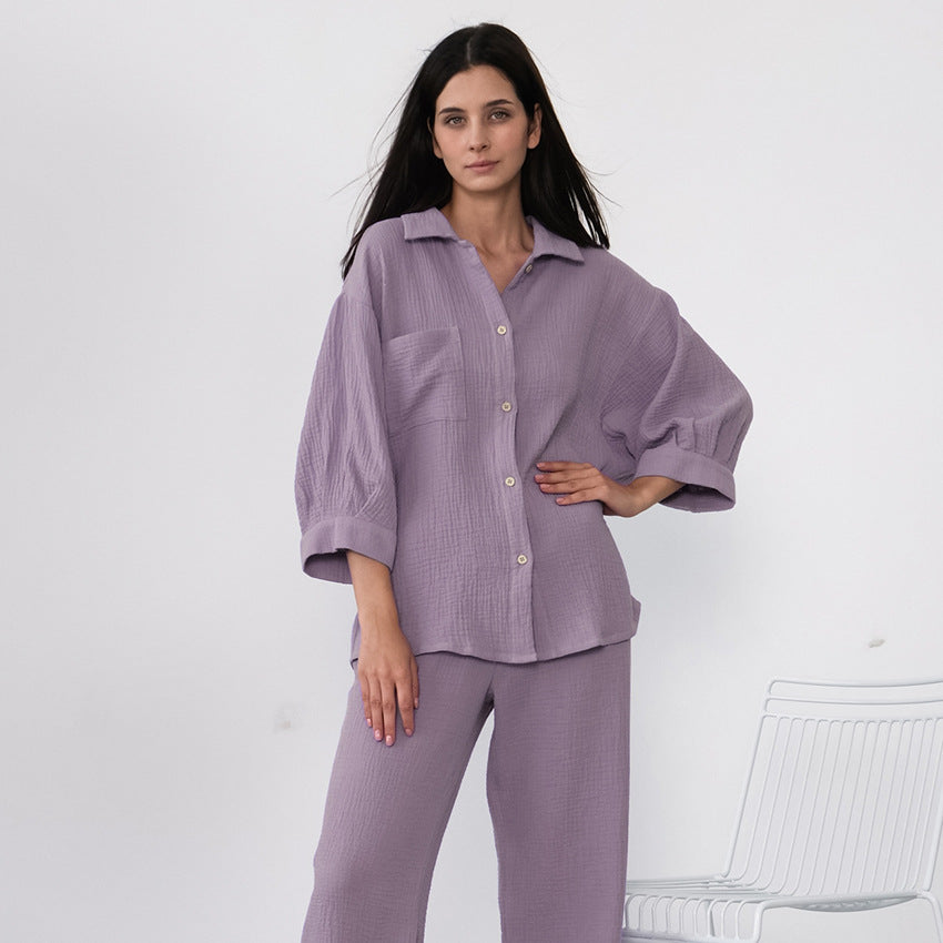 Lavender muslin pajama set from Comfortable Skin Friendly Winter Pajamas, perfect for stylish fashion and ملابس relaxation