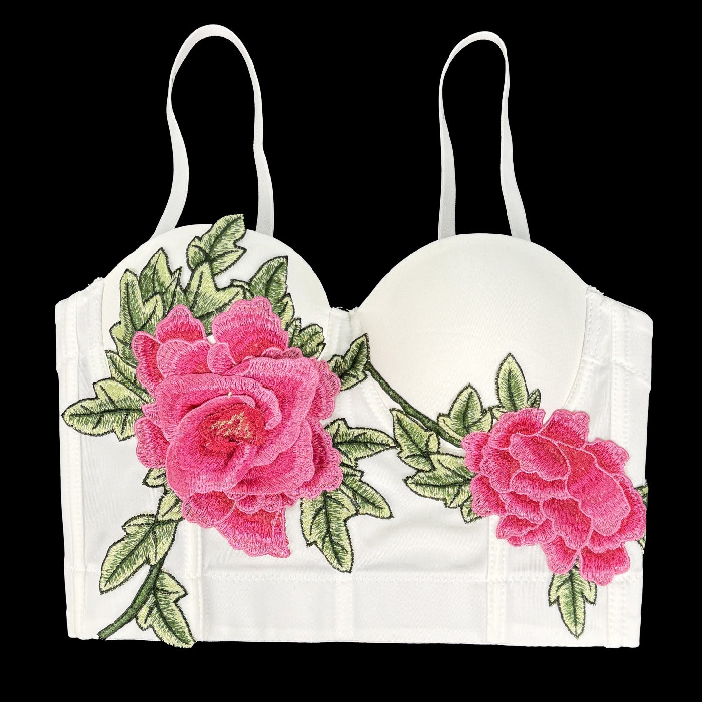 Langry fashion embroidered floral short boning corset with pink roses and green leaves