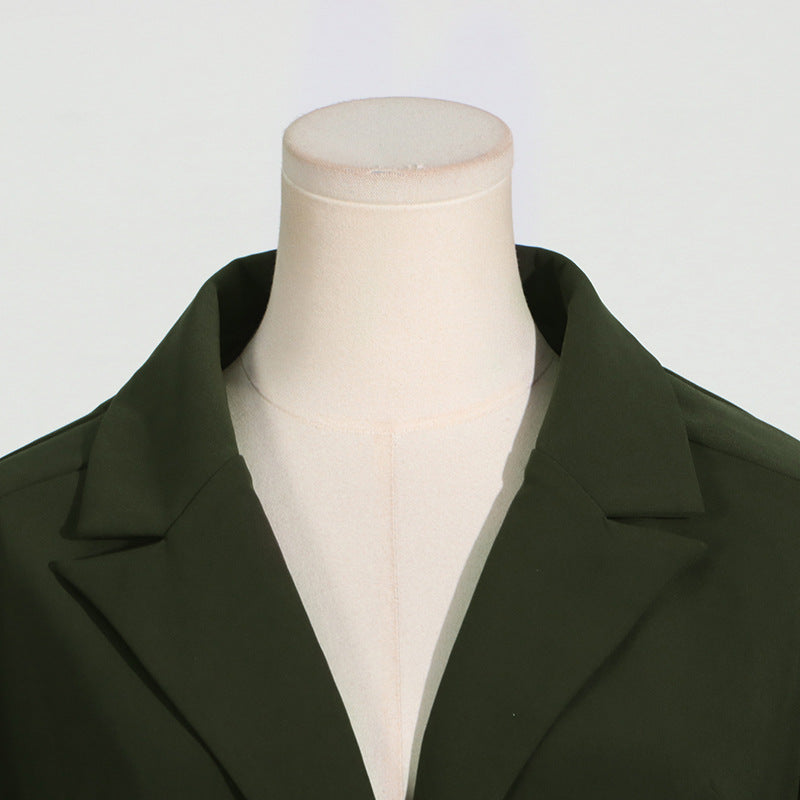 Olive green blazer featured in Casual Office Summer V Neck Long Sleeve Pants Set