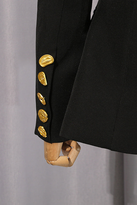 Elegant black Balmain blazer with gold buttons and cuffs, langry fashion ملابس