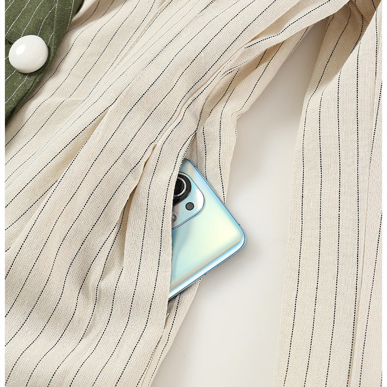 Elegant Colorful Blazer features a striped design with a phone in the pocket for fashion