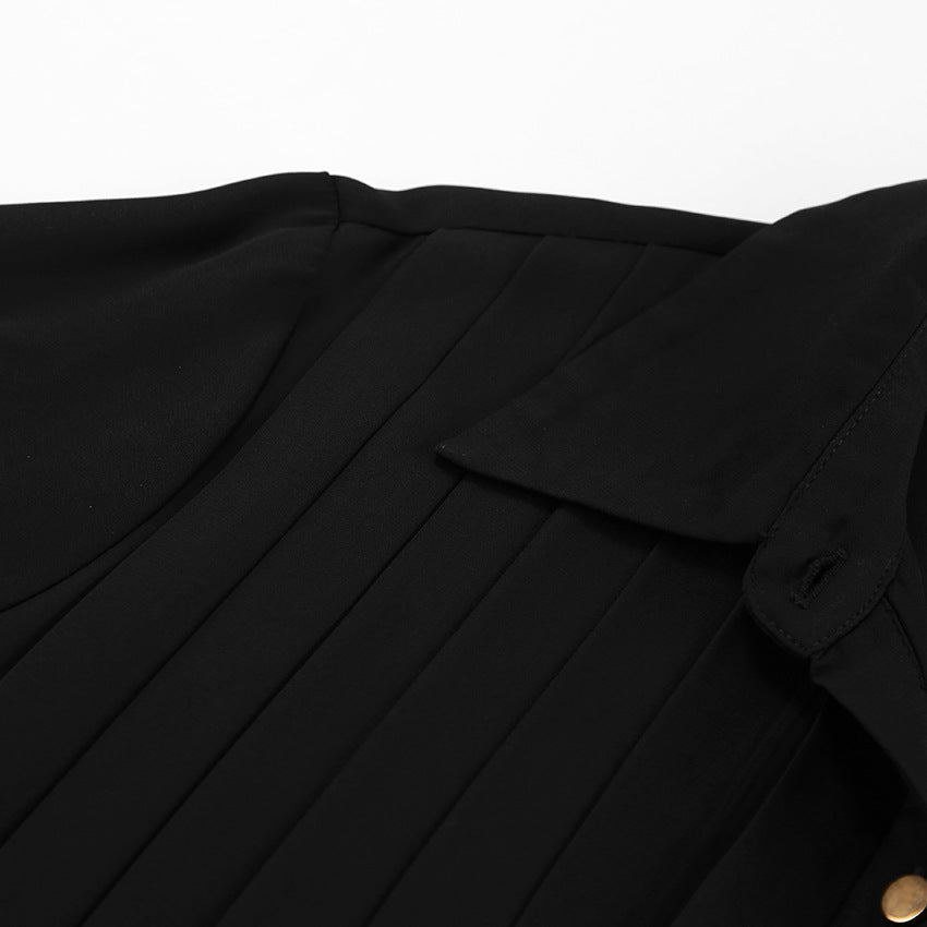 Black pleated fabric with buttoned cuff from French Elegant Chiffon White Niche Pleated Shirt