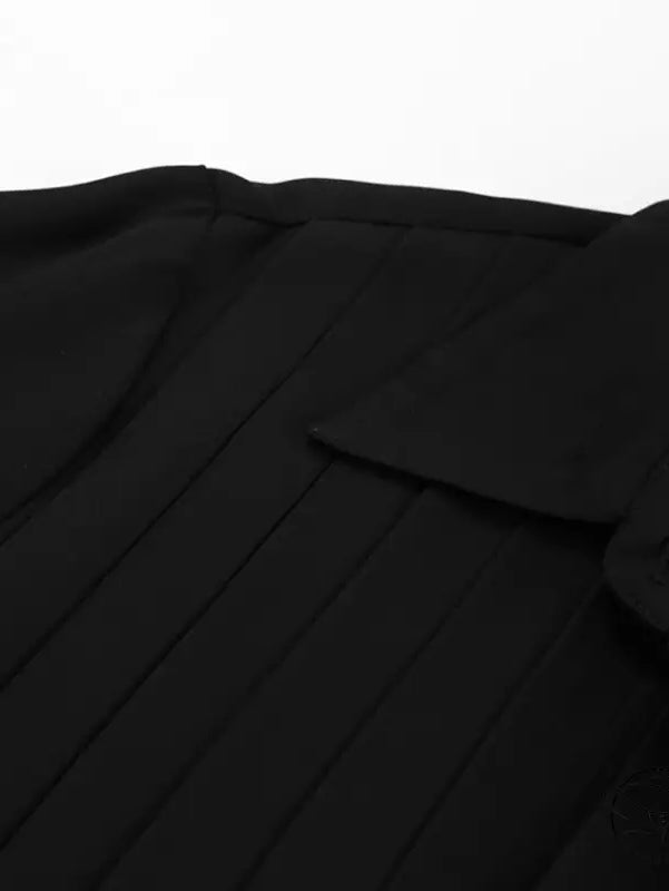 French elegant chiffon white shirt with black pleated fabric and buttoned cuff