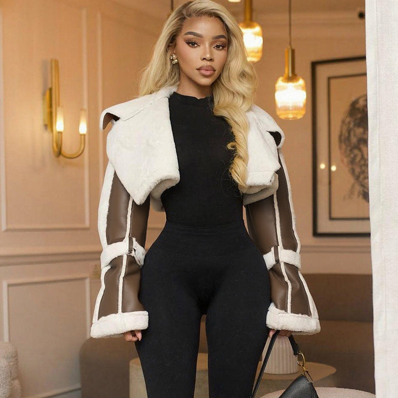 Langry fashion white mesh faux fur vest with black lining cropped coat