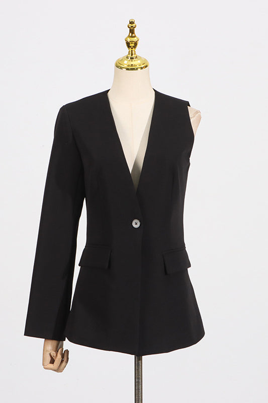 Black one-sleeve blazer in Gorgeous Wide Leg Pants Two Piece Sets for stylish fashion ملابس