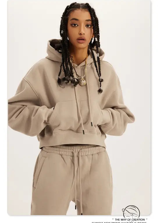 Winter retro hooded pullover in beige langry fashion sweatsuit