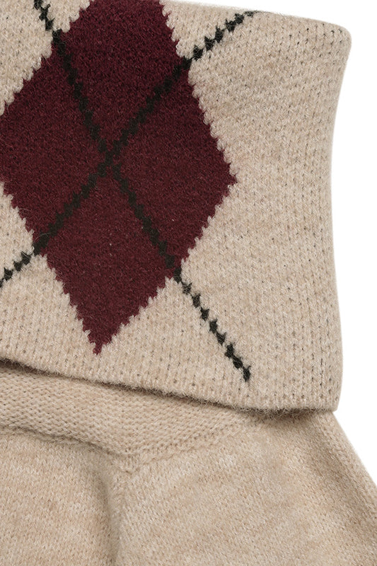 Elegant langry fashion cream argyle wool sweater with maroon black accents