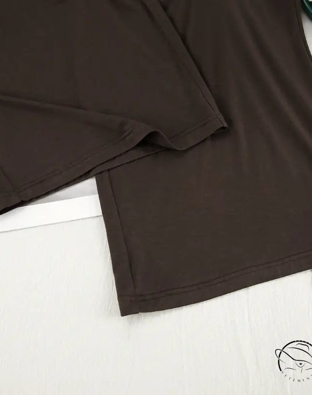 Dark brown long-sleeved round neck knitted pajama top for women fashion