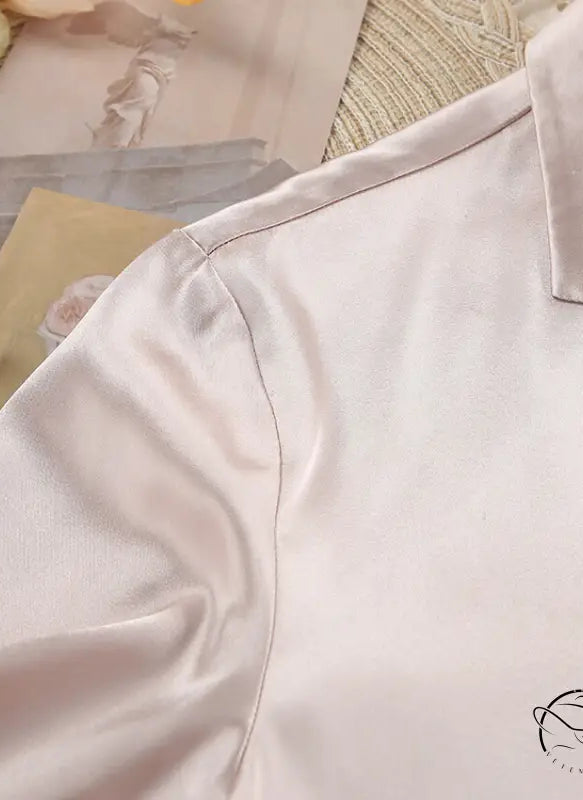 Light pink satin collared shirt in Langry winter pajamas set