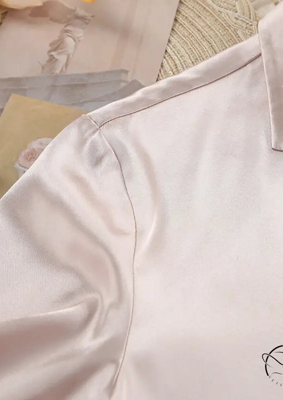 Light pink satin collared shirt in Langry winter pajamas set