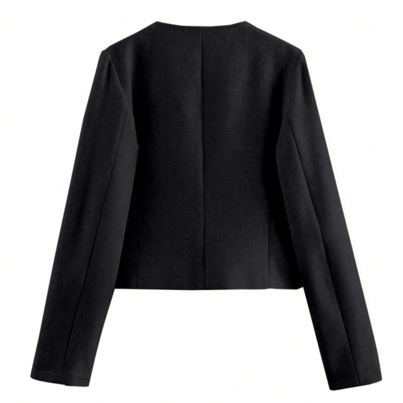 Black round neck classic autumn cropped woolen blazer