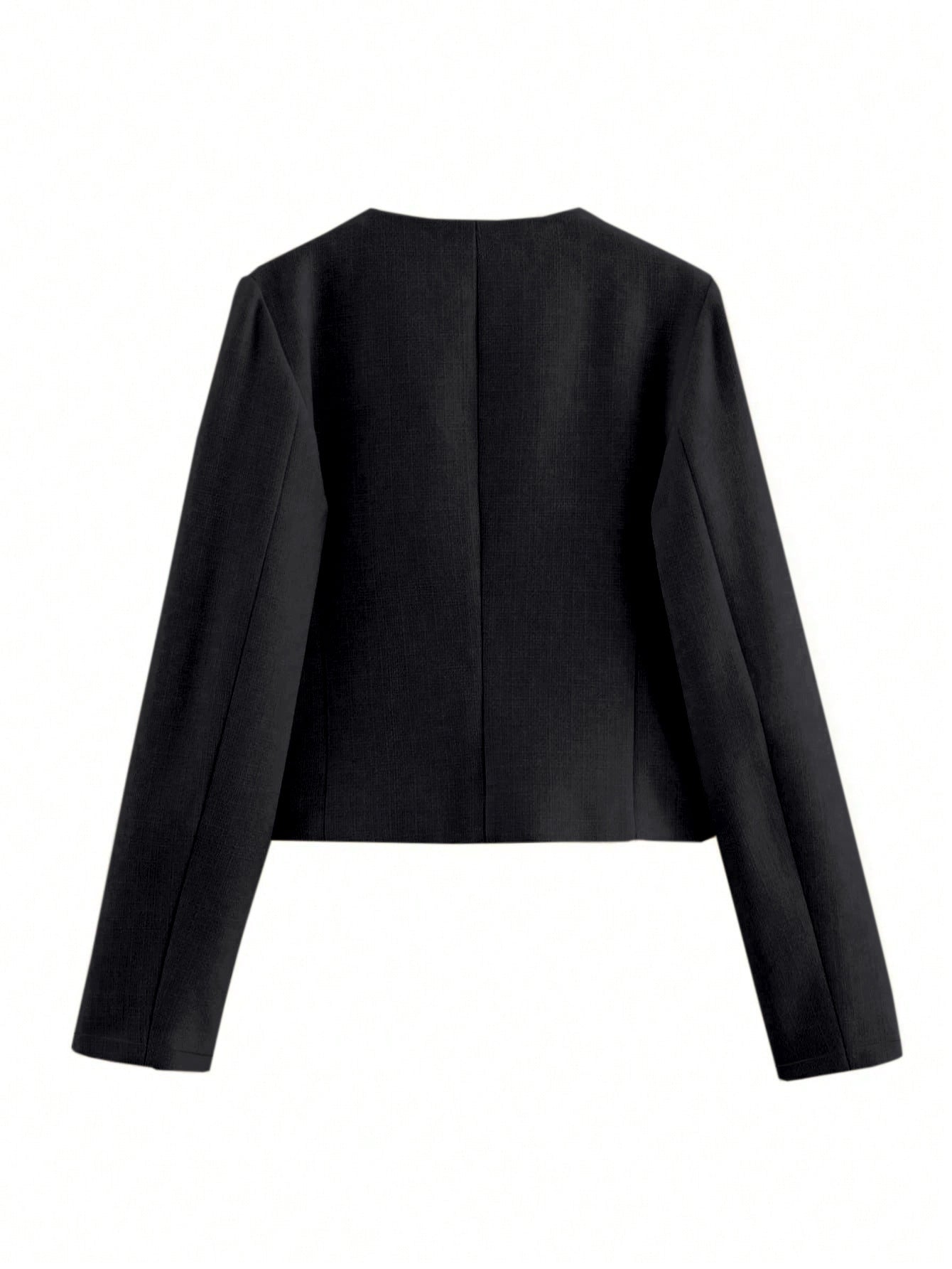 Black round neck classic autumn cropped woolen blazer