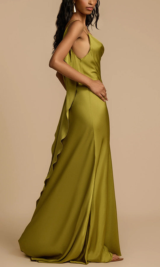 Olive green satin dress showcasing elegance in contemporary fashion and comfort
