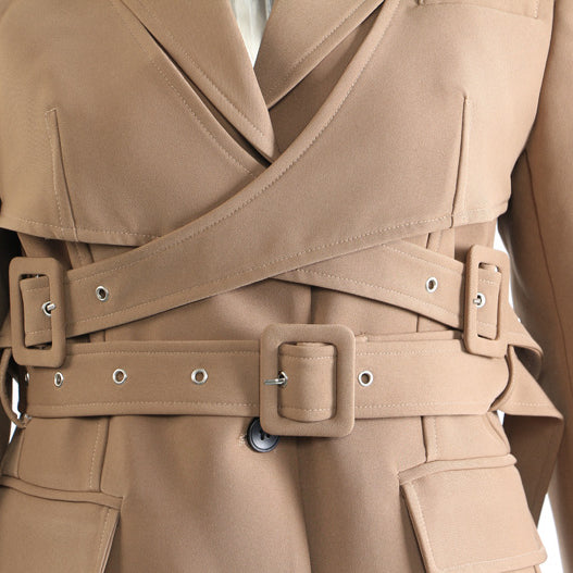 Langry fashion beige trench coat blazer with double-breasted design