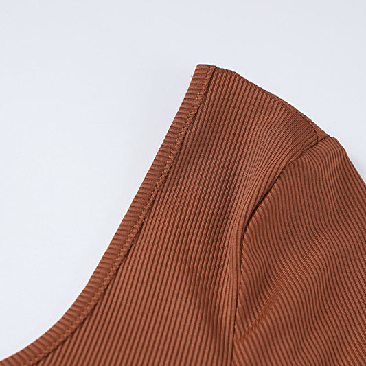 Women Clothing Winter Solid Color Rib u Neck Long Sleeved Slim Fit Hip Raise Sports Jumpsuit