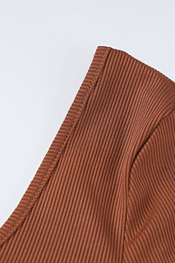 Women Clothing Winter Solid Color Rib u Neck Long Sleeved Slim Fit Hip Raise Sports Jumpsuit