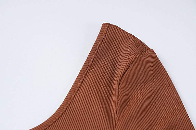 Women Clothing Winter Solid Color Rib u Neck Long Sleeved Slim Fit Hip Raise Sports Jumpsuit