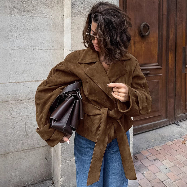 French Casual Brushed Velvet Coat