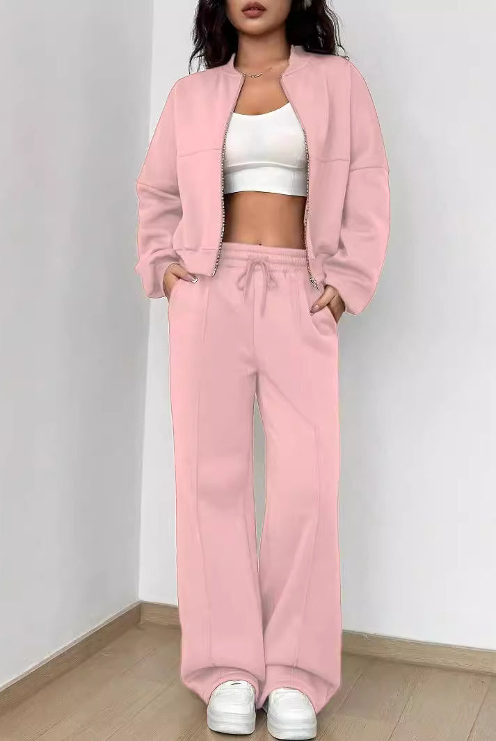 Trendy Cardigan Two Piece Set in pink, ideal for stylish lounging and fashion-forward ملابس