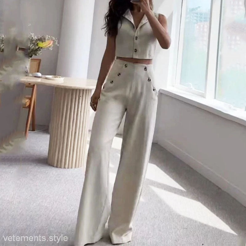 Beige two-piece pantsuit from Ella Casual Loose Set, a stylish casual loose set for women