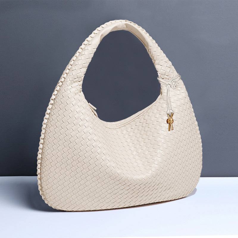 Woven off-white leather hobo bag from Langry, perfect for casual fashion styling
