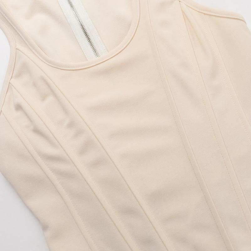 Beige corset top with zipper from Casual Wild Cute Vest, perfect for trendy fashion and ملابس