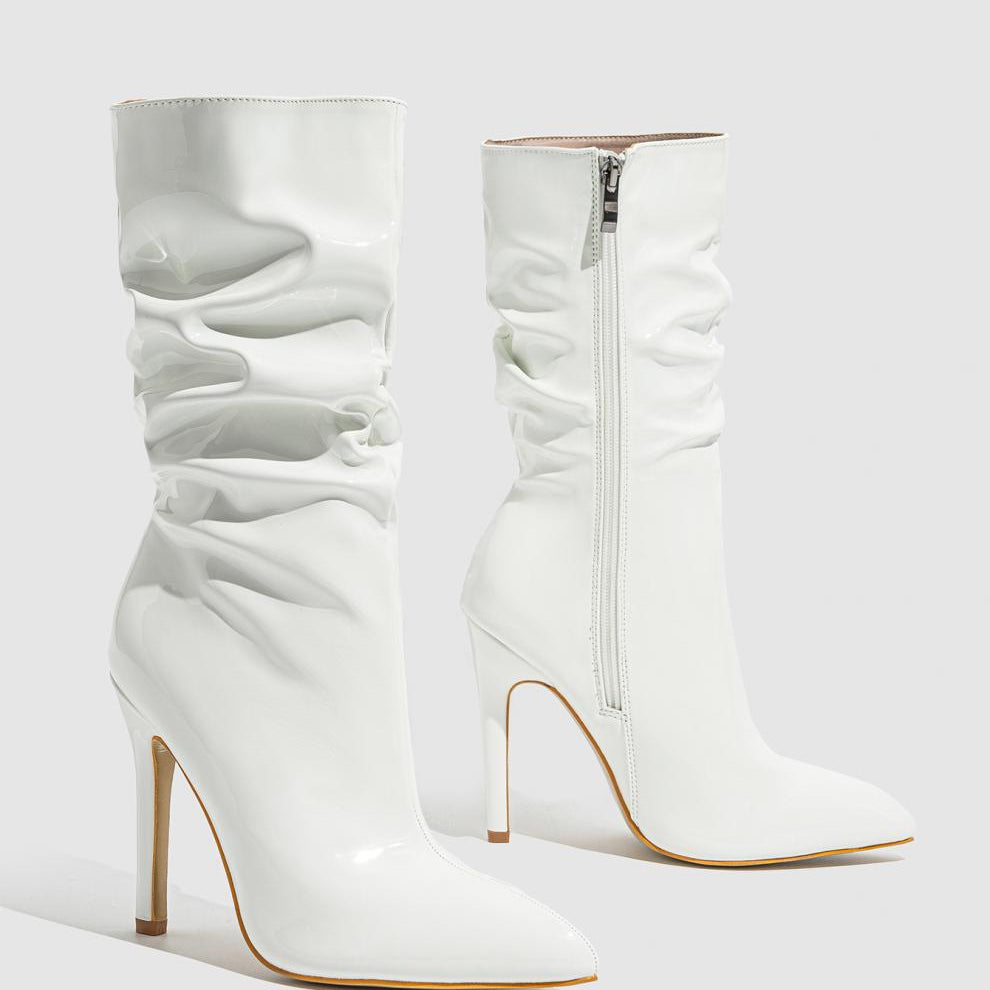 Leather Shoes Short High Heel Riding Boots