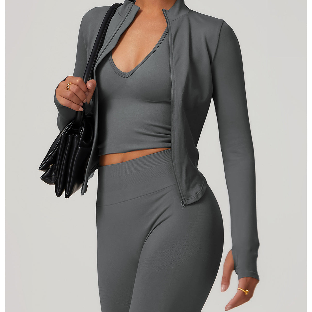 Stand Collar Long Sleeve Zipper Yoga Jacket Women Tight Quick Drying Clothes Outdoor Fitness Sports Top