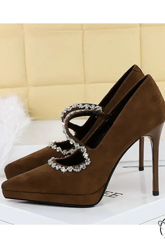 Cocktail Waterproof Platform Rhinestone Ankle Strap High Heel Pumps